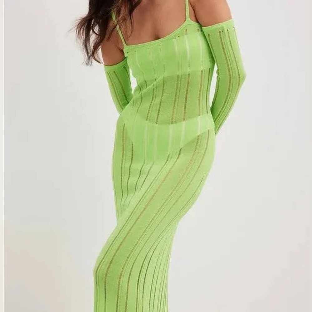 Na-Kd Lime Green Knitted Long Sleeve Dress - size xs